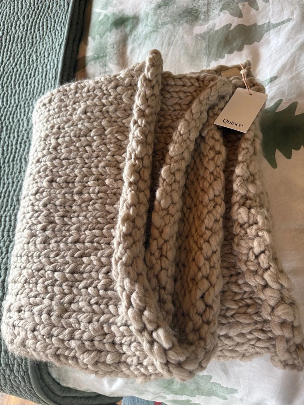 NWT Quince Chunky Hand Knit Wool Throw Blanket Neutral 50x60